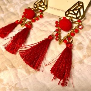 Mali accessories earrings red tassels pompom gold